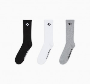 Converse 3-Pack Embroidered Crew Socks Czarne Białe Szare | 519273-FSH