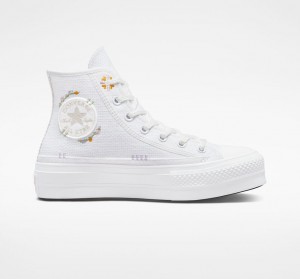 Converse Chuck Taylor All Star Lift Platformie Autumn Embroidery Białe | 025419-RDB