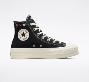 Converse Chuck Taylor All Star Lift Platformie Embroidered Floral Czarne | 302498-HEK