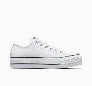 Converse Chuck Taylor All Star Lift Platformie Skórzane Białe Czarne Białe | 127463-HJC