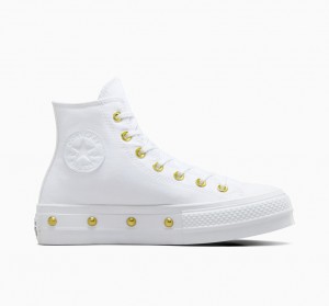 Converse Chuck Taylor All Star Lift Platformie Star Studded Białe Białe Złote | 694810-GPC