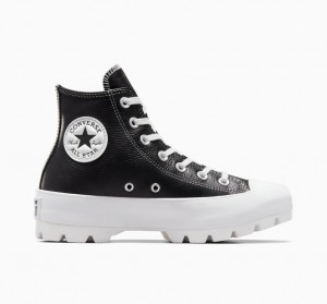 Converse Chuck Taylor All Star Lugged Skórzane Czarne Białe Białe | 735680-QET