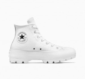 Converse Chuck Taylor All Star Lugged Skórzane Białe Czarne Białe | 490621-AKG