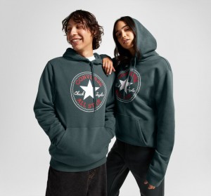 Converse Converse Go-To All Star Patch Standard-Fit Fleece Pullover Hoodie Zielone | 658342-AFZ