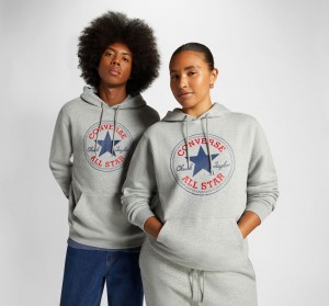 Converse Converse Go-To All Star Patch Standard-Fit Fleece Pullover Hoodie Szare | 341507-ZNW