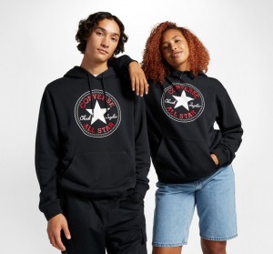 Converse Converse Go-To All Star Patch Standard-Fit Fleece Pullover Hoodie Czarne | 837159-DNB