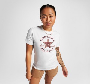 Converse Floral Patch T-Shirt Białe | 475968-ARC