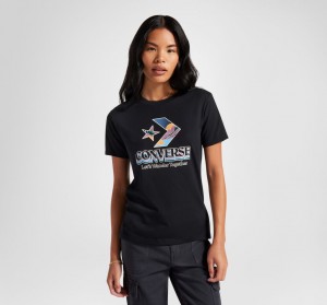 Converse Star Chevron Mountain Grafiką T-Shirt Czarne | 621037-GDU