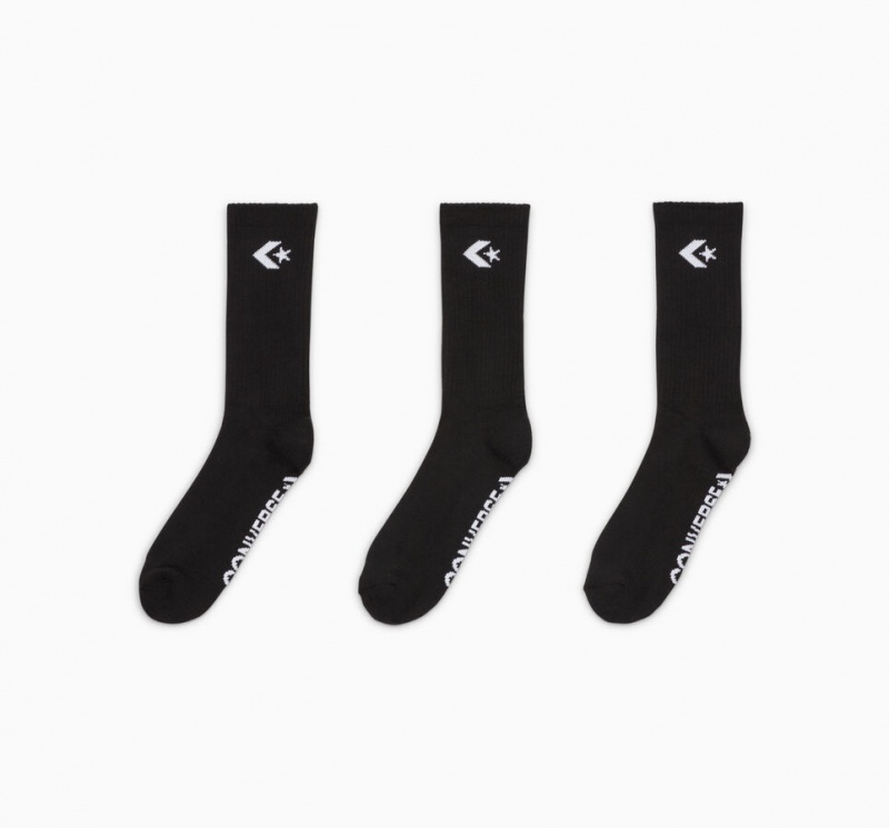 Converse 3-Pack Embroidered Crew Socks Czarne | 061485-AEX