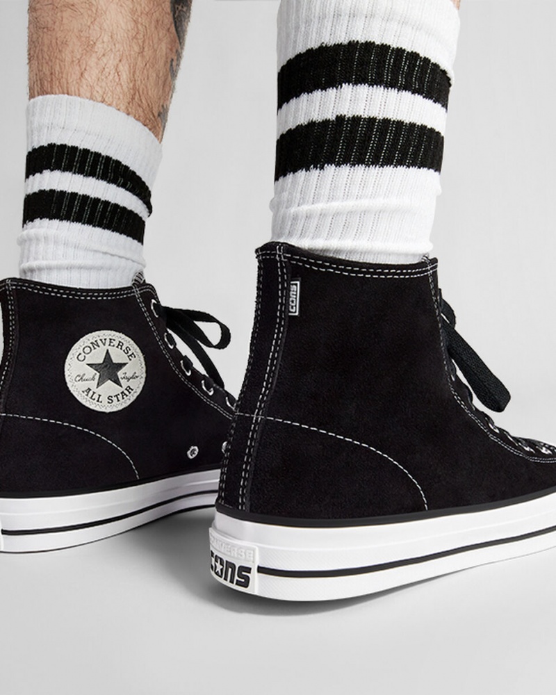 Converse CONS Chuck Taylor All Star Pro Zamszowe Czarne Czarne Białe | 023469-NRW