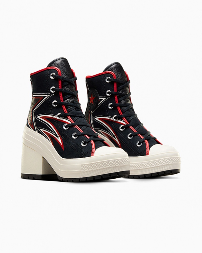 Converse Chuck 70 De Luxe Heel Moto Czarne Czerwone | 930516-JOT