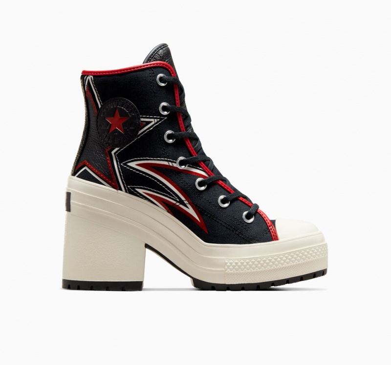 Converse Chuck 70 De Luxe Heel Moto Czarne Czerwone | 930516-JOT