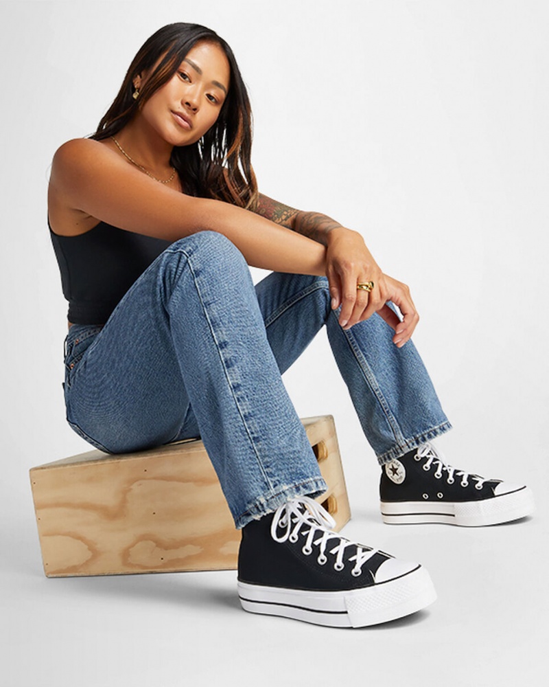 Converse Chuck Taylor All Star Lift Platformie Czarne Białe Białe | 603597-FMY