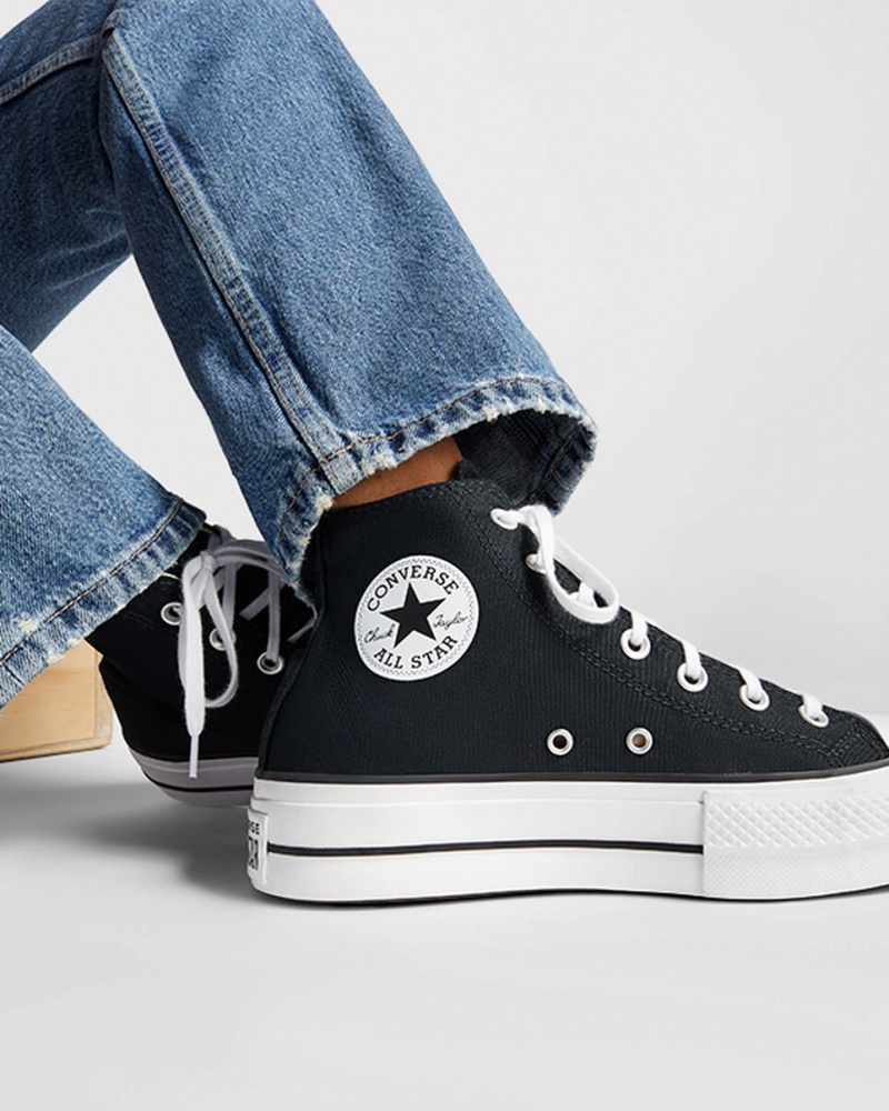 Converse Chuck Taylor All Star Lift Platformie Czarne Białe Białe | 603597-FMY