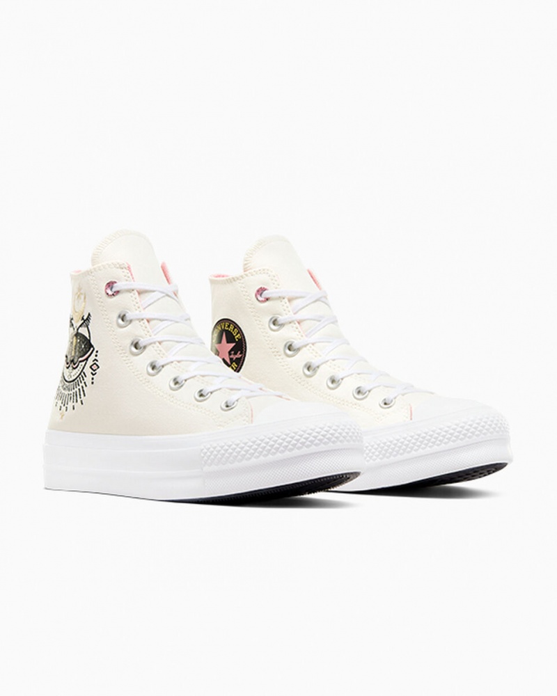 Converse Chuck Taylor All Star Lift Platformie Alchemy Embroidery Czarne Różowe | 904286-MZA