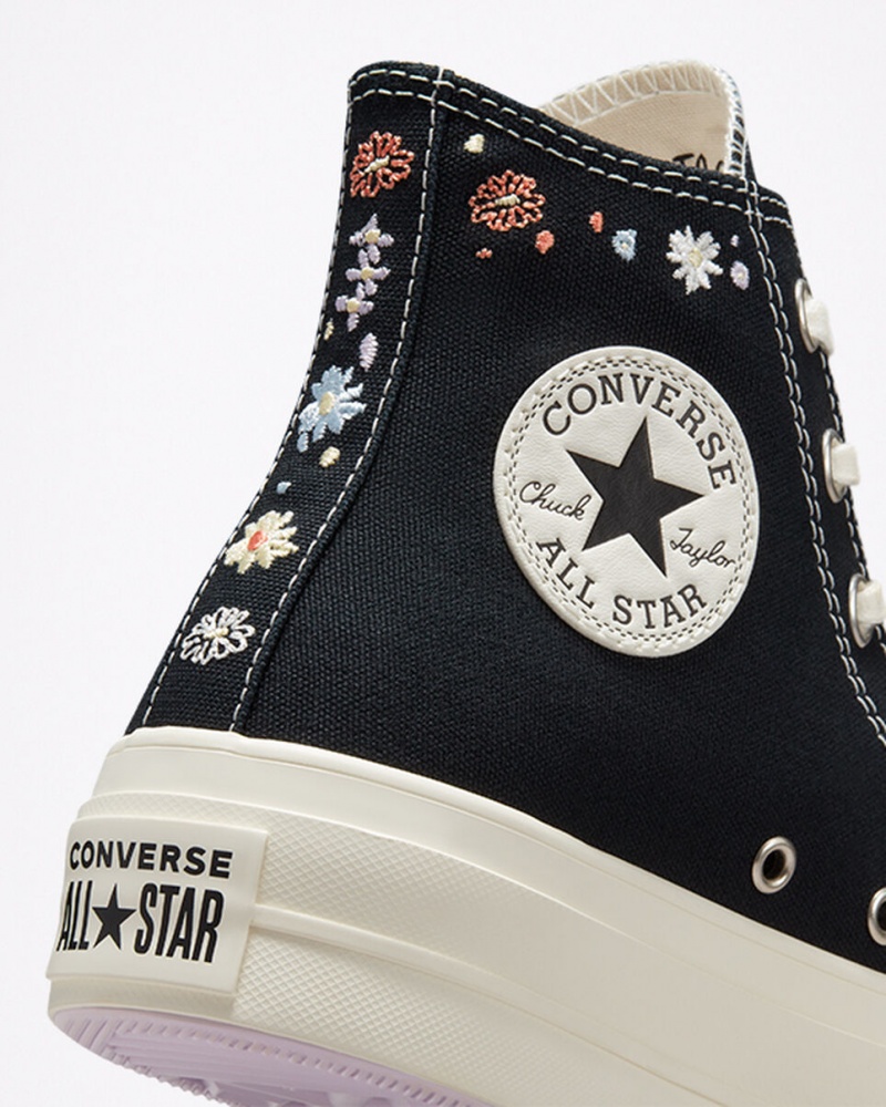 Converse Chuck Taylor All Star Lift Platformie Embroidered Floral Czarne | 348927-MER