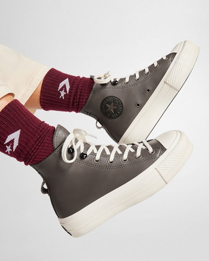 Converse Chuck Taylor All Star Lift Platformie Fleece-Podszewką Skórzane Czarne | 863140-OKX