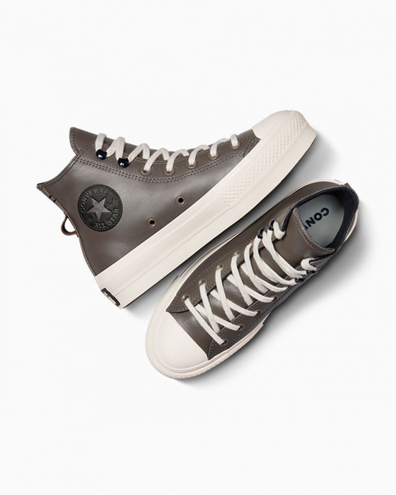 Converse Chuck Taylor All Star Lift Platformie Fleece-Podszewką Skórzane Czarne | 863140-OKX