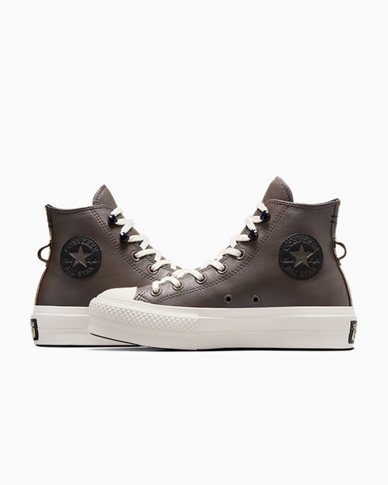 Converse Chuck Taylor All Star Lift Platformie Fleece-Podszewką Skórzane Czarne | 863140-OKX