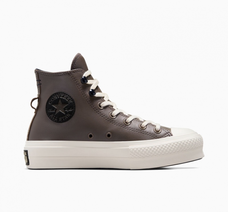 Converse Chuck Taylor All Star Lift Platformie Fleece-Podszewką Skórzane Czarne | 863140-OKX