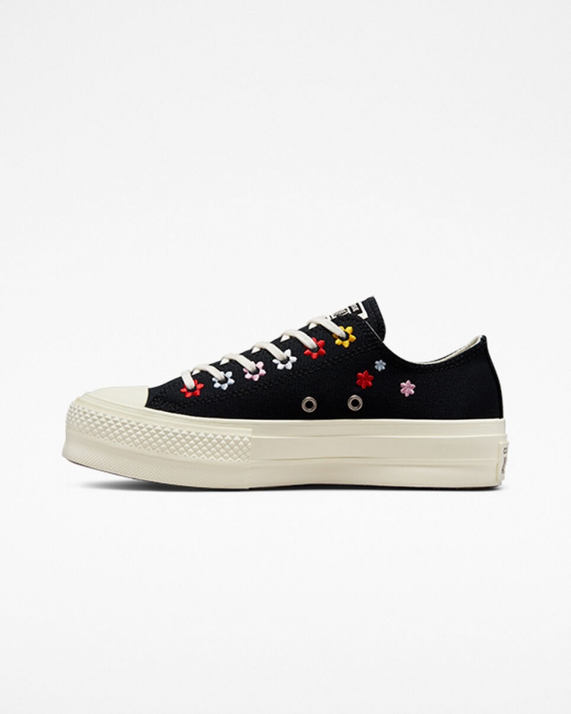 Converse Chuck Taylor All Star Lift Platformie Floral Embroidery Czarne | 741280-YKD