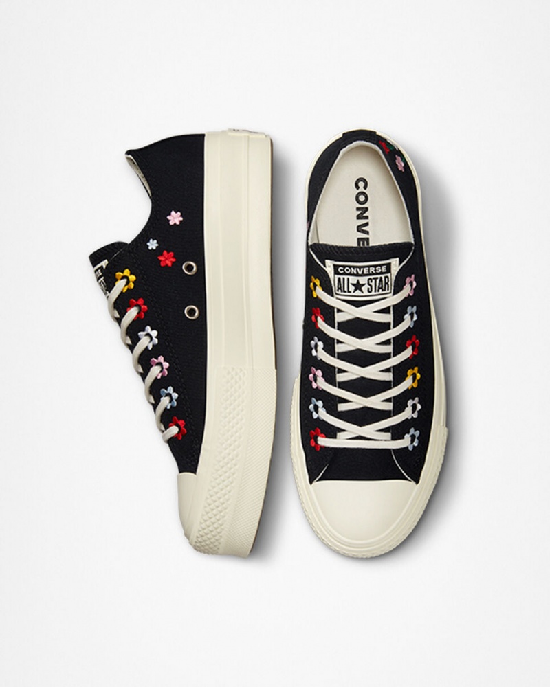 Converse Chuck Taylor All Star Lift Platformie Floral Embroidery Czarne | 741280-YKD