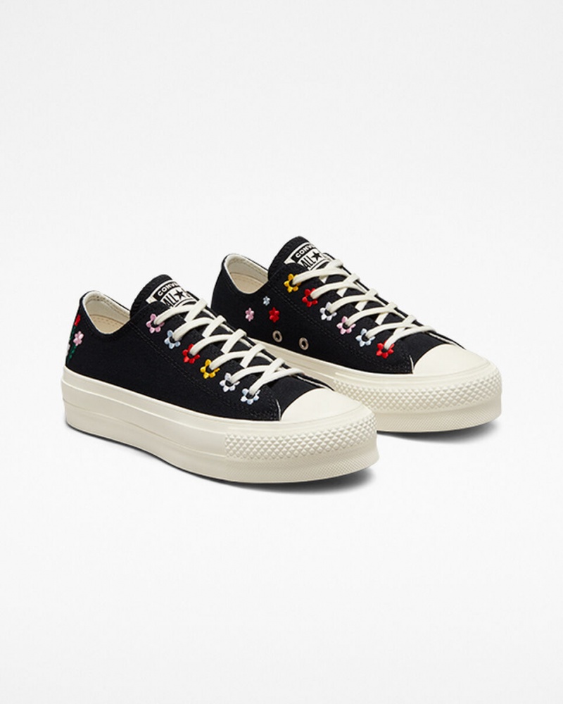 Converse Chuck Taylor All Star Lift Platformie Floral Embroidery Czarne | 741280-YKD