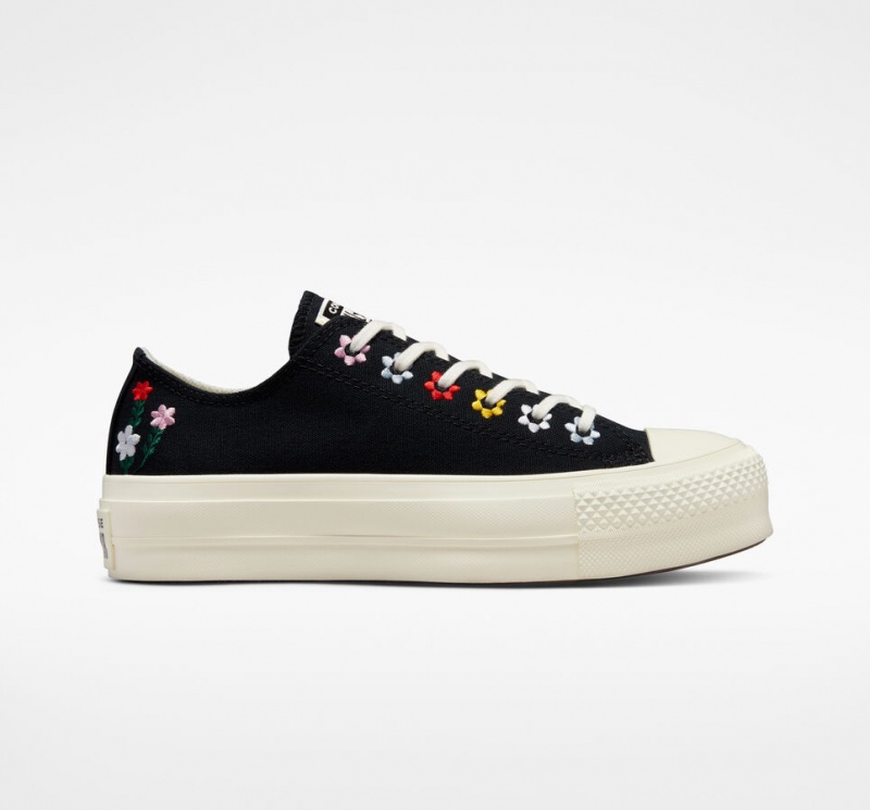 Converse Chuck Taylor All Star Lift Platformie Floral Embroidery Czarne | 741280-YKD