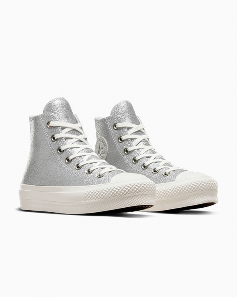 Converse Chuck Taylor All Star Lift Platformie Glitter Srebrne | 136975-NHY