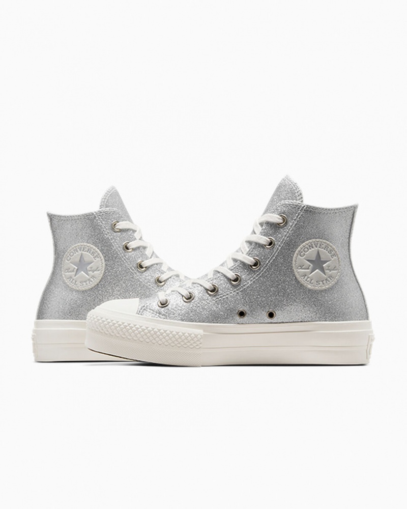 Converse Chuck Taylor All Star Lift Platformie Glitter Srebrne | 136975-NHY