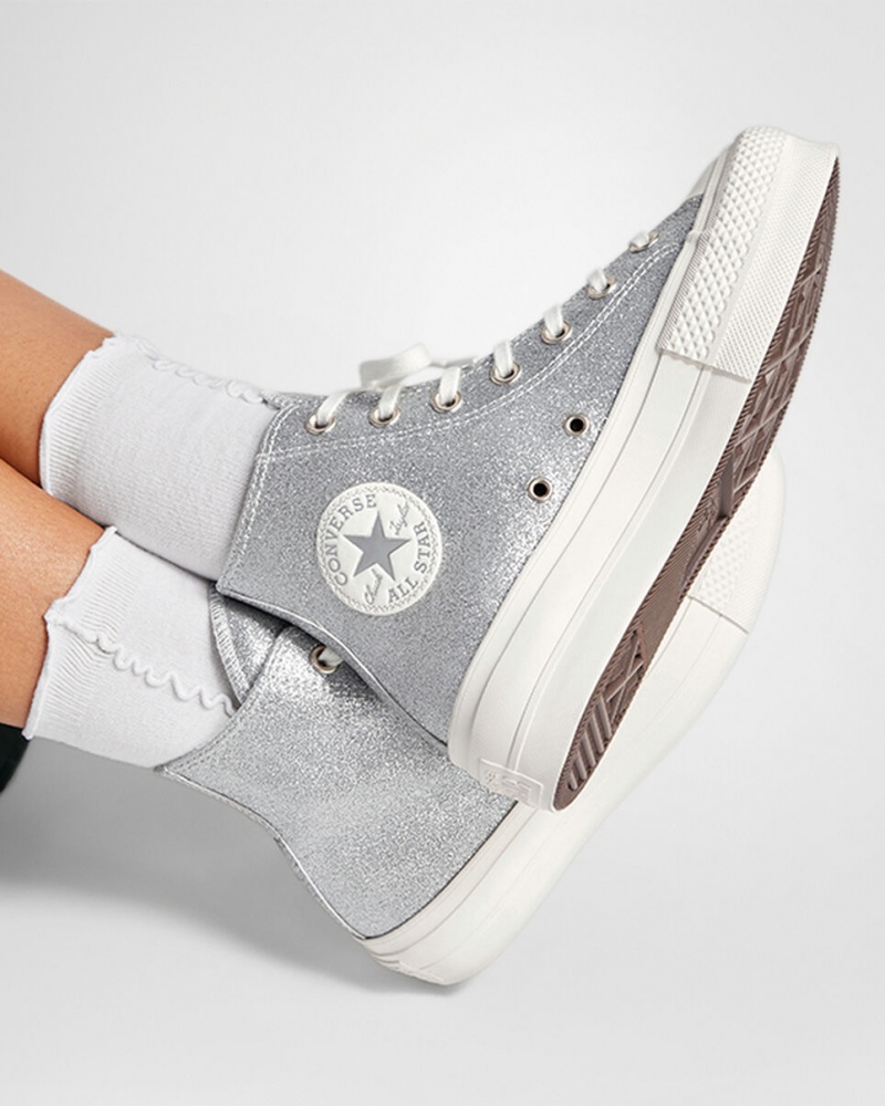 Converse Chuck Taylor All Star Lift Platformie Glitter Srebrne | 136975-NHY