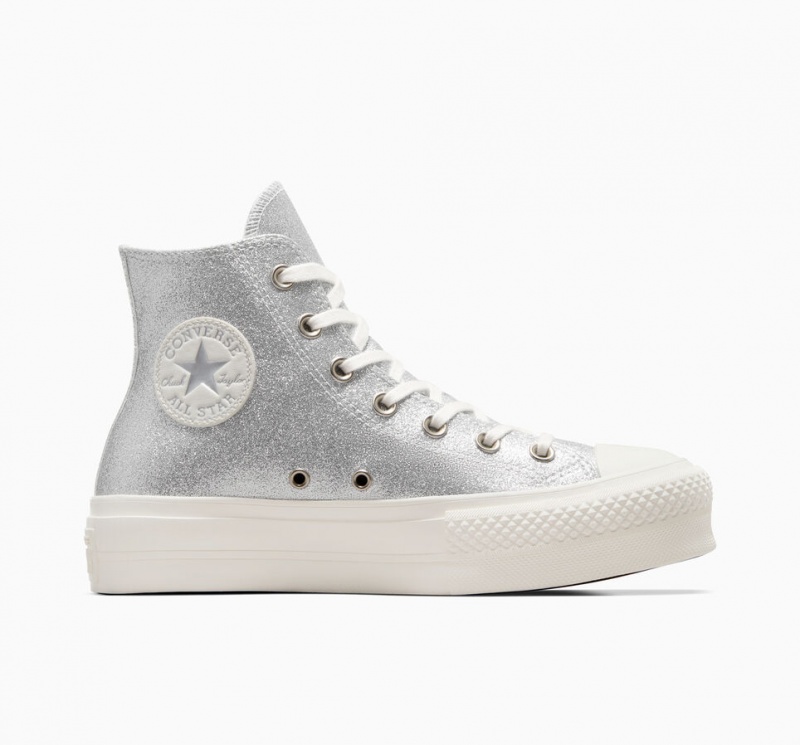 Converse Chuck Taylor All Star Lift Platformie Glitter Srebrne | 136975-NHY