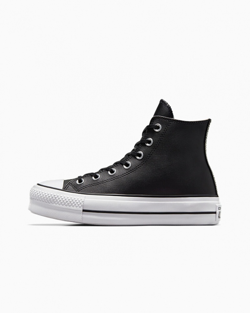 Converse Chuck Taylor All Star Lift Platformie Skórzane Czarne Czarne Białe | 104329-PTC