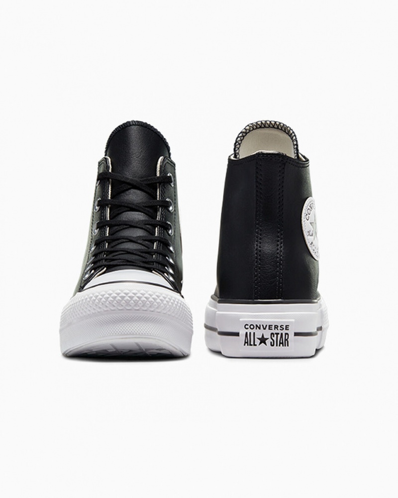 Converse Chuck Taylor All Star Lift Platformie Skórzane Czarne Czarne Białe | 104329-PTC