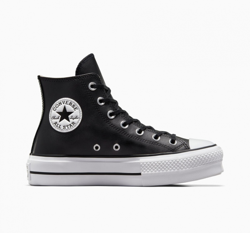 Converse Chuck Taylor All Star Lift Platformie Skórzane Czarne Czarne Białe | 104329-PTC