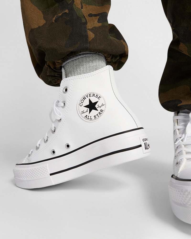 Converse Chuck Taylor All Star Lift Platformie Skórzane Białe Czarne Białe | 856741-DUJ