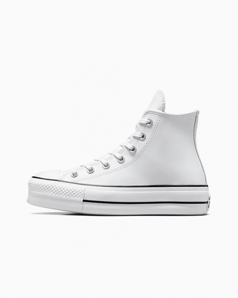 Converse Chuck Taylor All Star Lift Platformie Skórzane Białe Czarne Białe | 856741-DUJ