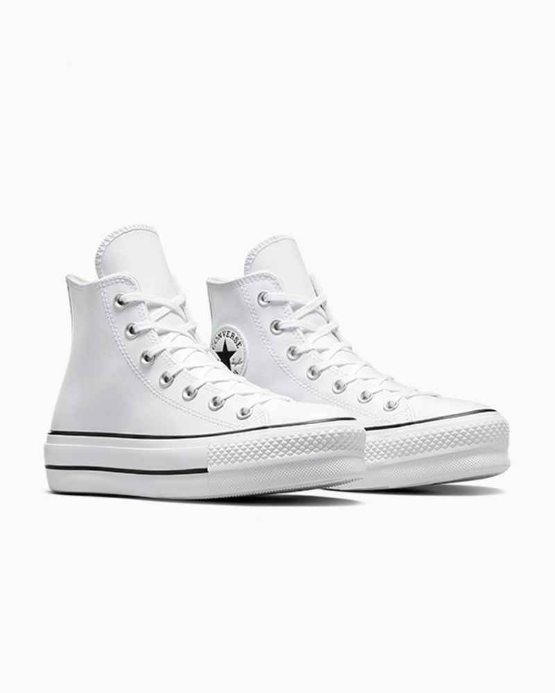 Converse Chuck Taylor All Star Lift Platformie Skórzane Białe Czarne Białe | 856741-DUJ