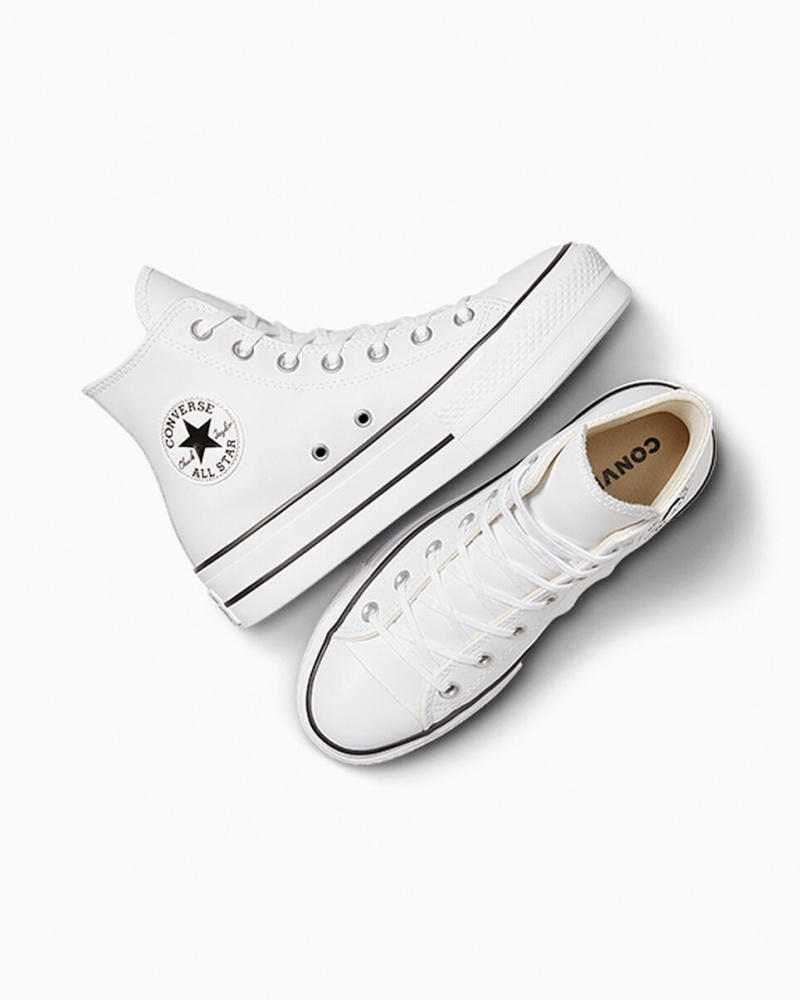 Converse Chuck Taylor All Star Lift Platformie Skórzane Białe Czarne Białe | 856741-DUJ