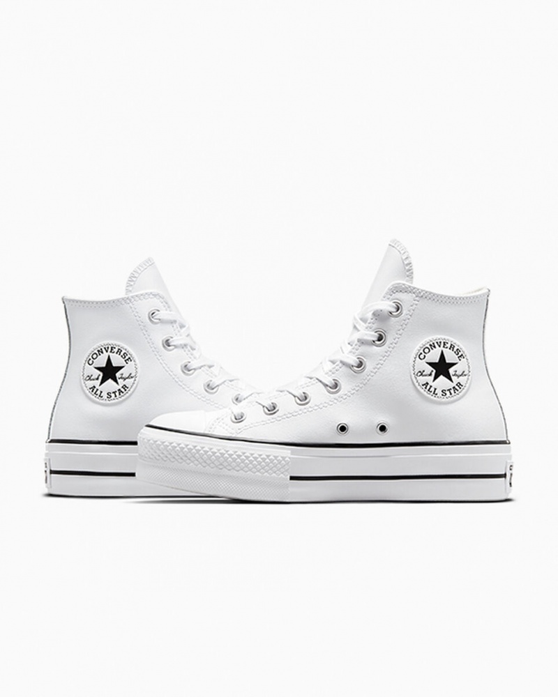 Converse Chuck Taylor All Star Lift Platformie Skórzane Białe Czarne Białe | 856741-DUJ