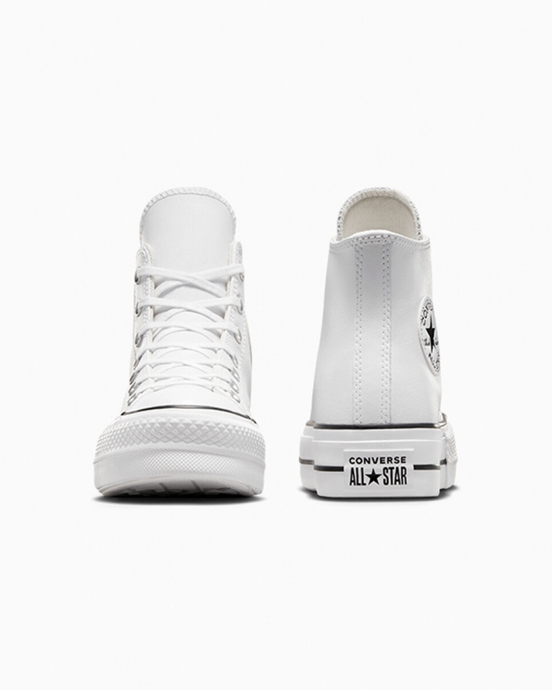 Converse Chuck Taylor All Star Lift Platformie Skórzane Białe Czarne Białe | 856741-DUJ