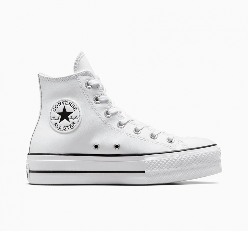 Converse Chuck Taylor All Star Lift Platformie Skórzane Białe Czarne Białe | 856741-DUJ