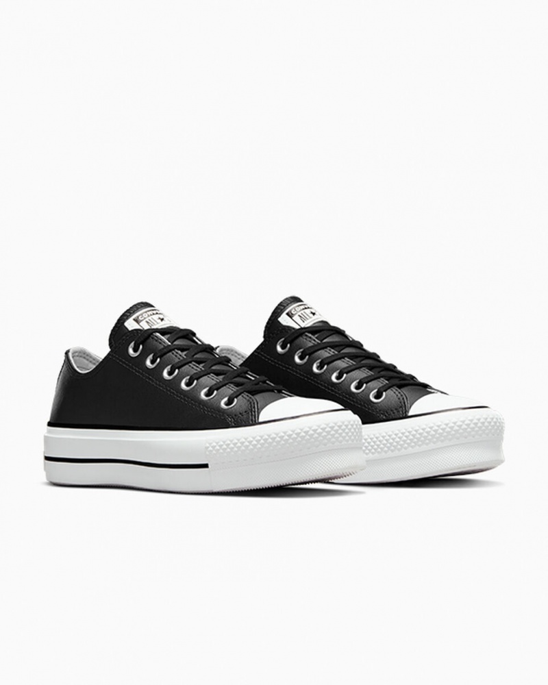 Converse Chuck Taylor All Star Lift Platformie Skórzane Czarne Czarne Białe | 235810-OXH