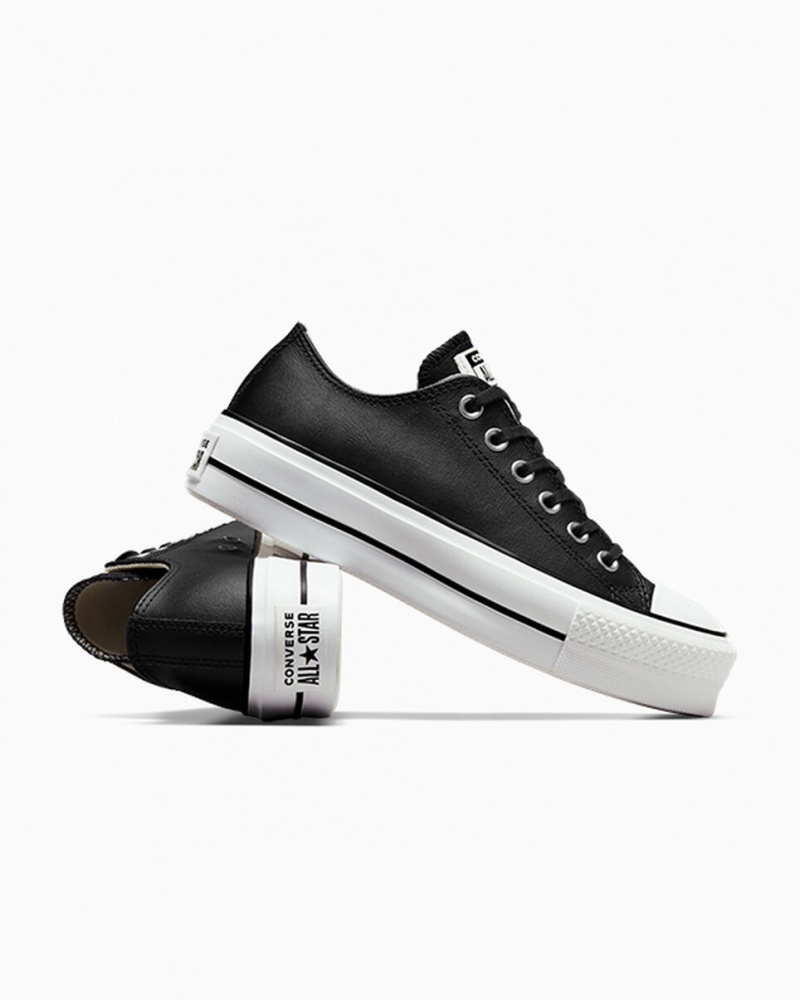 Converse Chuck Taylor All Star Lift Platformie Skórzane Czarne Czarne Białe | 235810-OXH