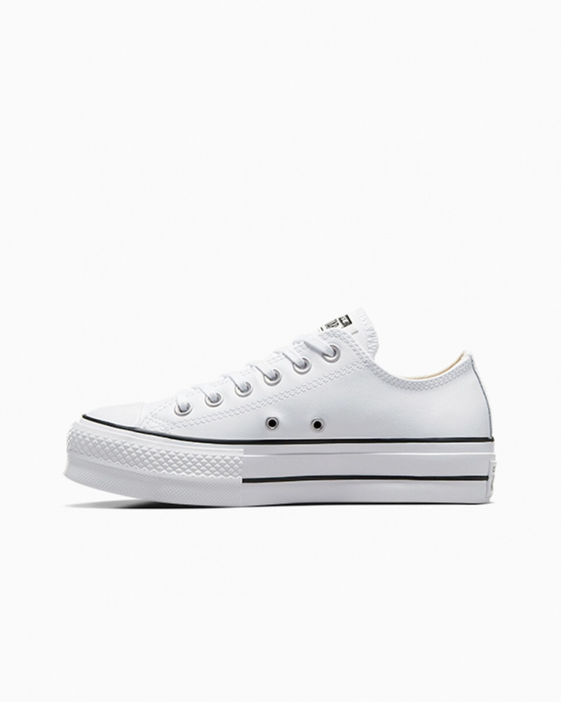 Converse Chuck Taylor All Star Lift Platformie Skórzane Białe Czarne Białe | 327094-UOZ