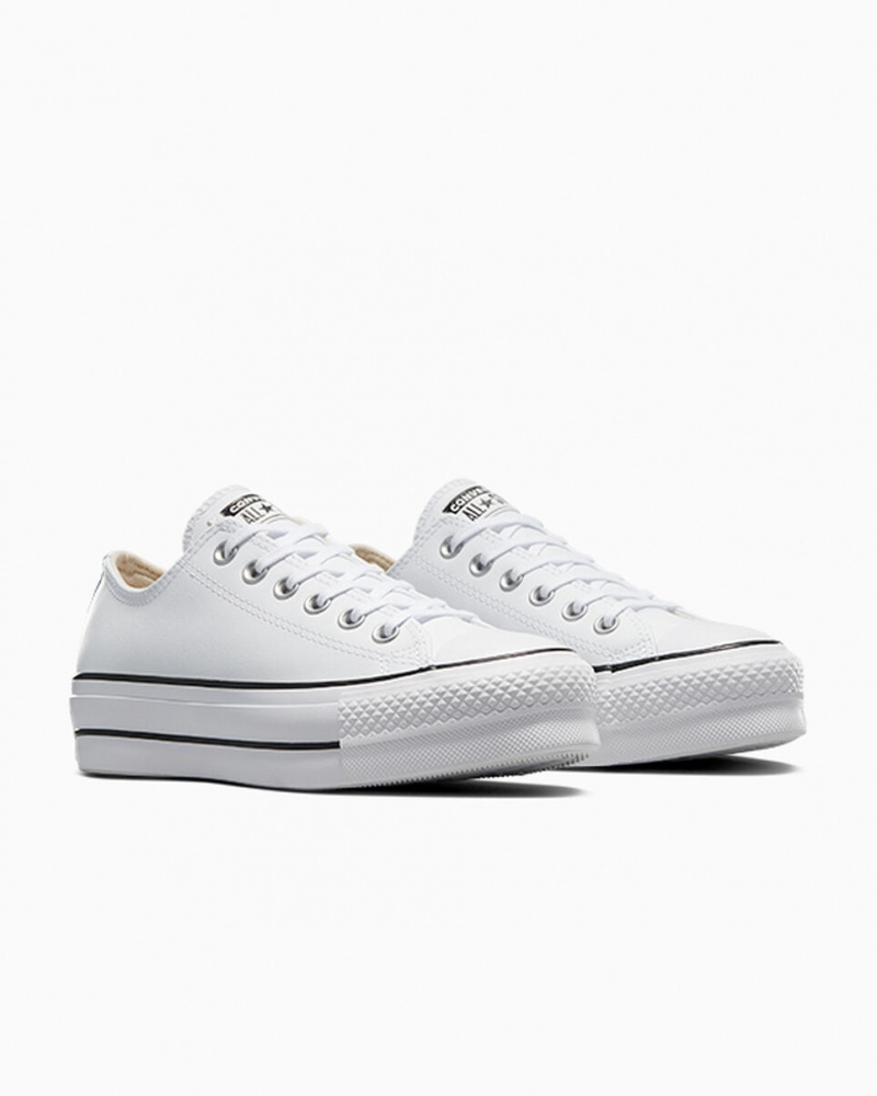 Converse Chuck Taylor All Star Lift Platformie Skórzane Białe Czarne Białe | 327094-UOZ