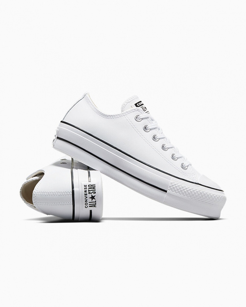 Converse Chuck Taylor All Star Lift Platformie Skórzane Białe Czarne Białe | 327094-UOZ