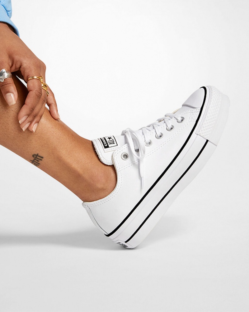 Converse Chuck Taylor All Star Lift Platformie Skórzane Białe Czarne Białe | 327094-UOZ