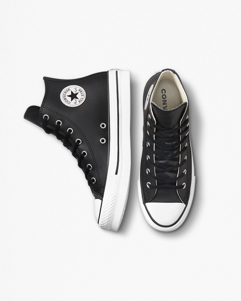 Converse Chuck Taylor All Star Lift Platformie Skórzane Czarne Białe | 719862-BUN