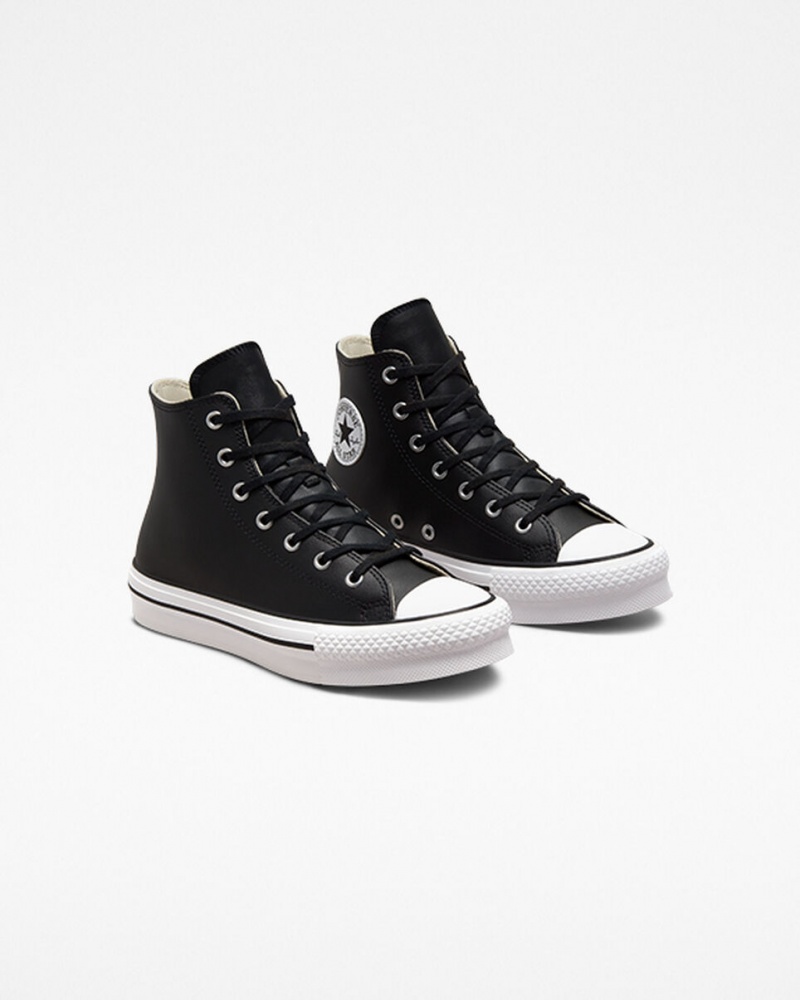 Converse Chuck Taylor All Star Lift Platformie Skórzane Czarne Białe | 719862-BUN